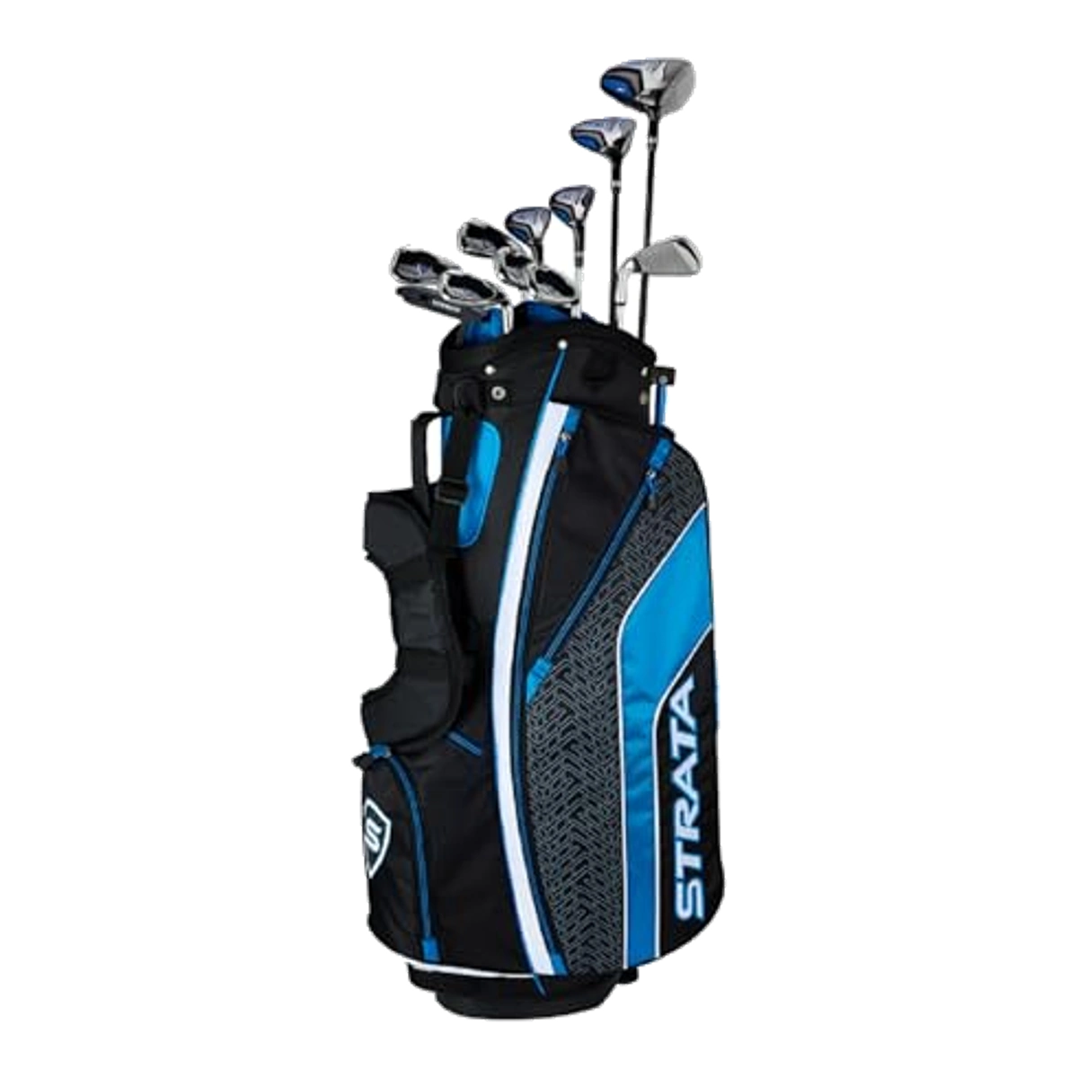 Golf clubs, wedges, putter, glove, and golf balls on a tee box