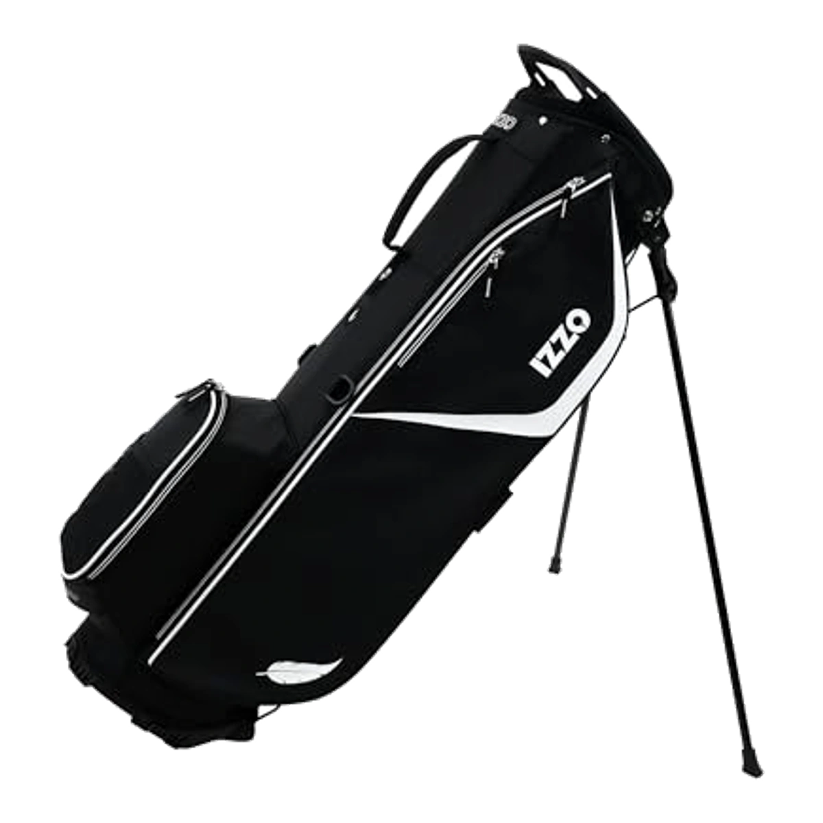 Golf accessories, rangefinder, glove, towel, and balls beside a bag
