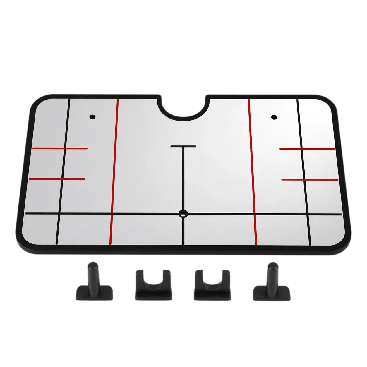 Unbranded putting alignment mirror with alignment pegs shown in a clean product cutout