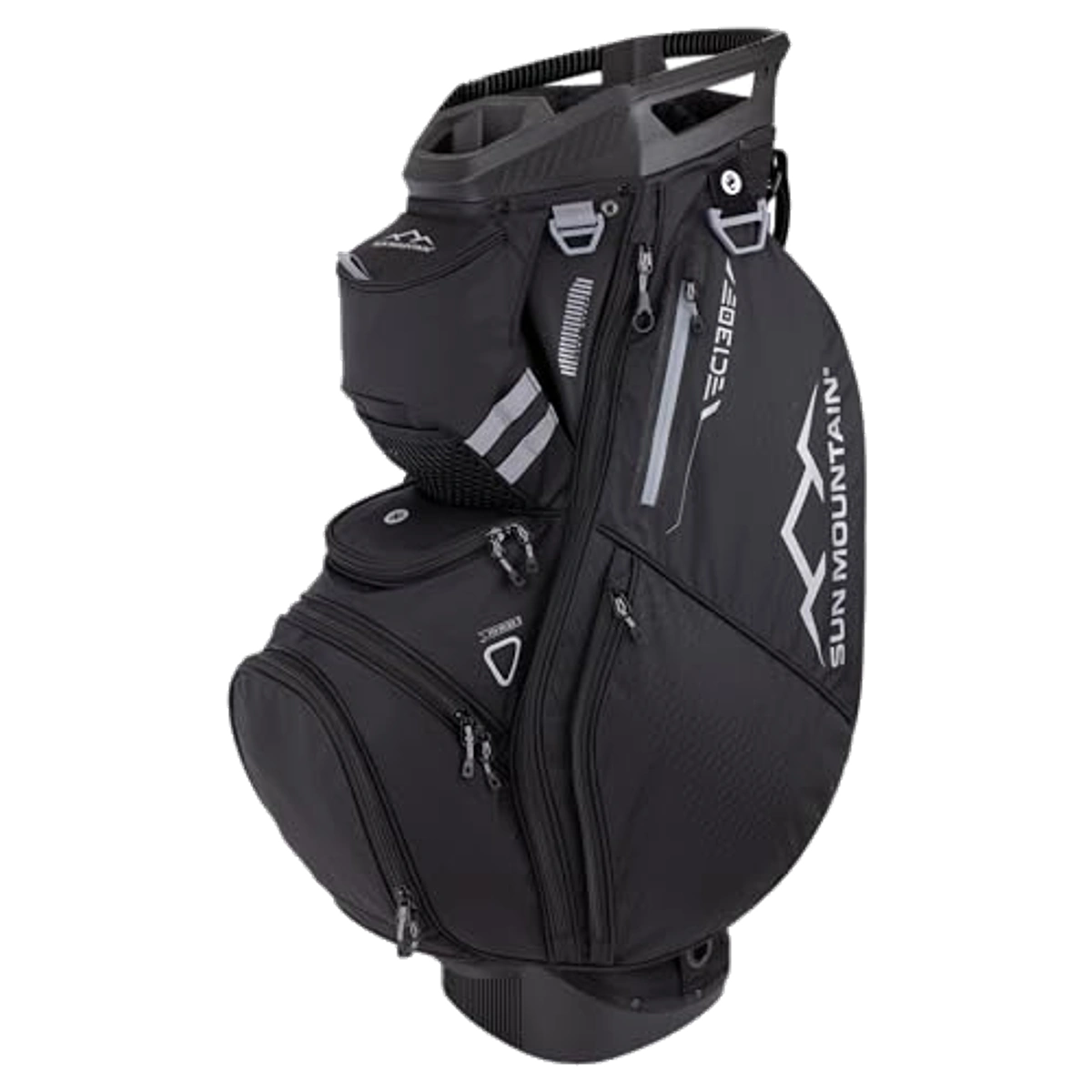 Golf accessories, rangefinder, glove, towel, and balls beside a bag