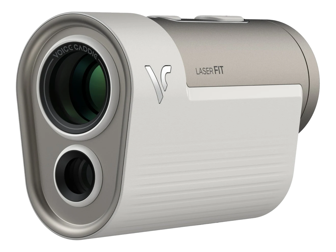 Voice Caddie Laser Fit golf rangefinder in metal beige