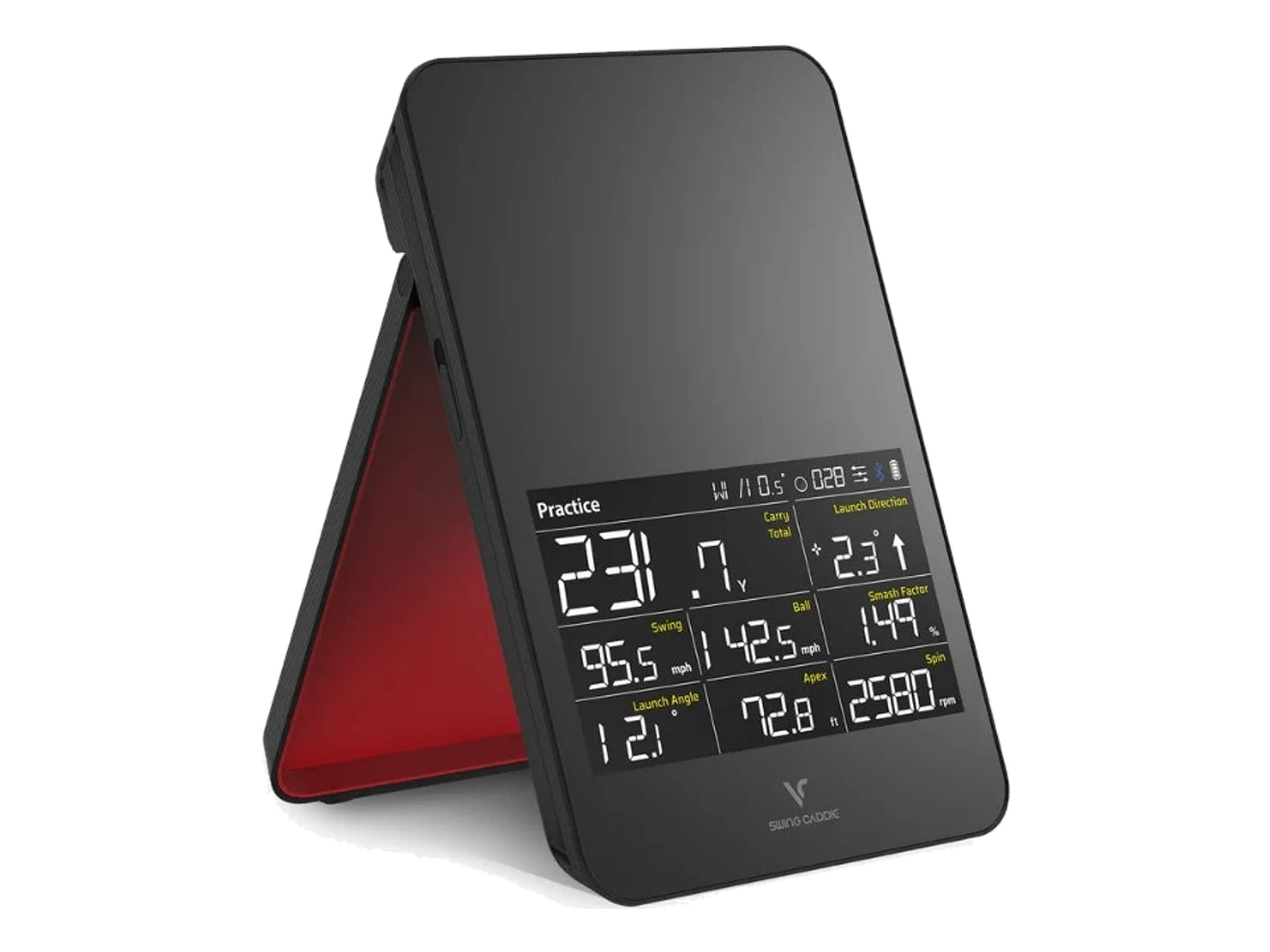 Voice Caddie Swing Caddie SC4 PRO launch monitor on its fold-out stand
